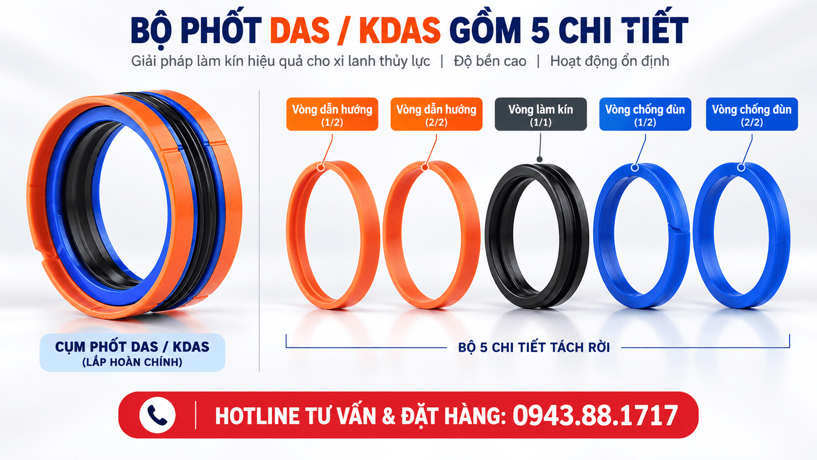 Phốt DAS / KDAS – Bộ Phốt Piston Thủy Lực 5 Mảnh