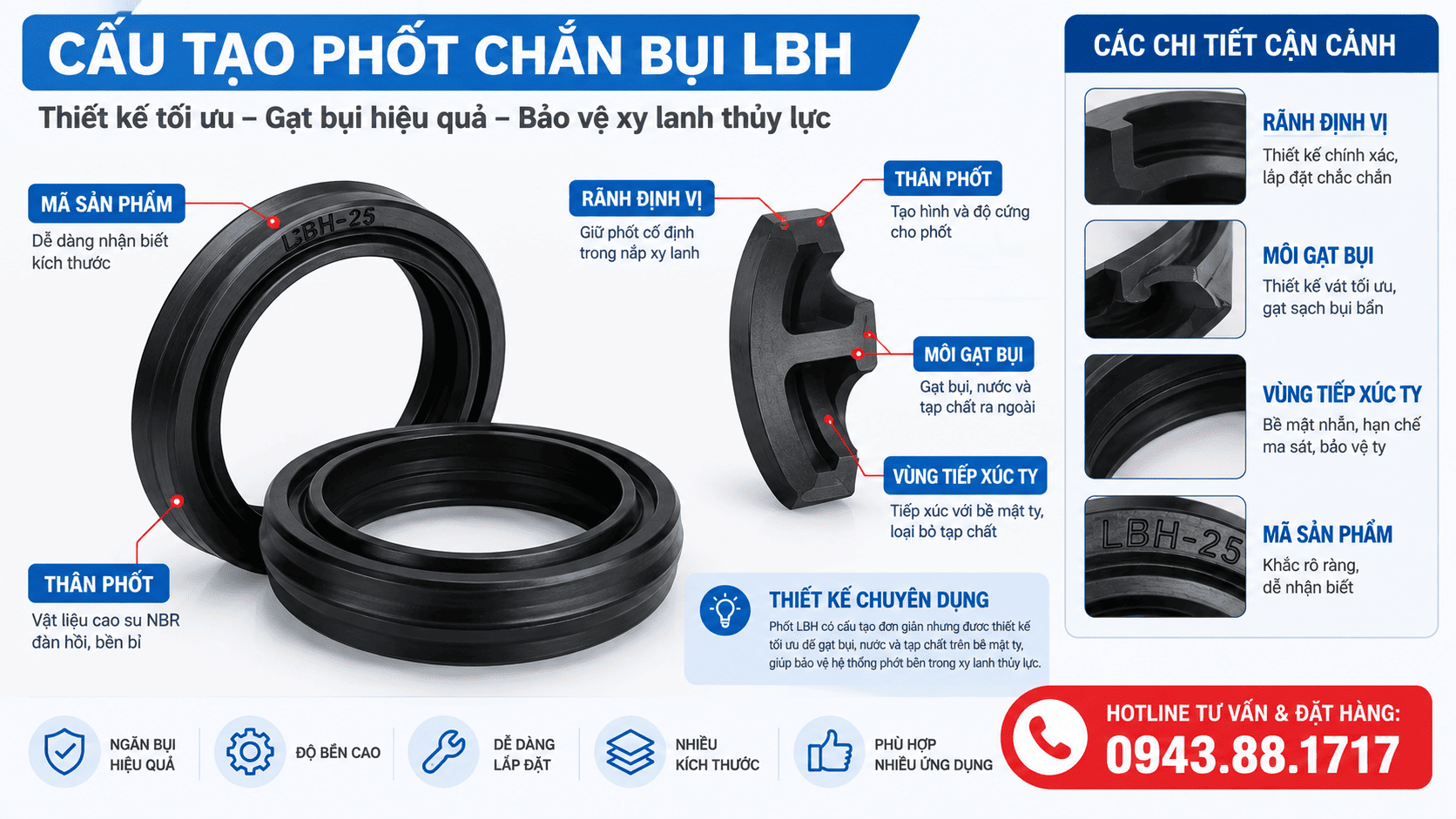 Cấu tạo phốt chắn bụi LBH gồm những bộ phận nào?