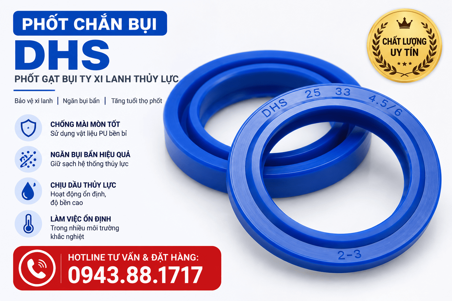 Phốt Chắn Bụi DHS – Phốt Gạt Bụi Ty Xi Lanh Thủy Lực