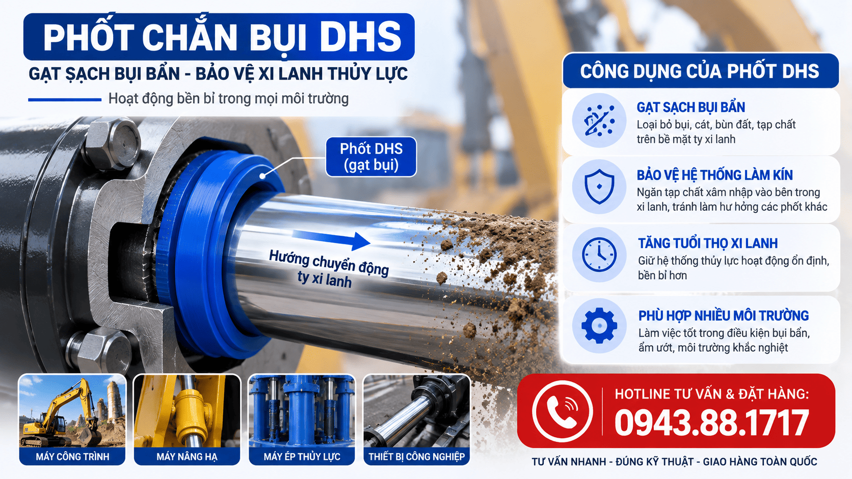 Vì sao xi lanh thủy lực cần phốt chắn bụi DHS?