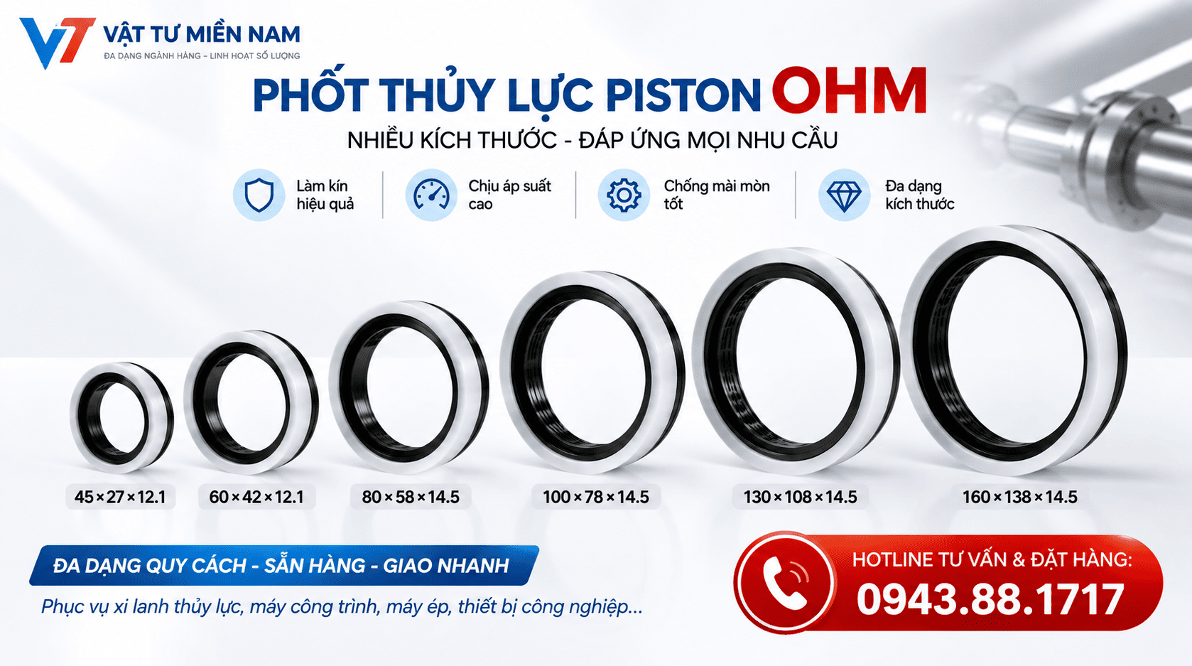 Phốt Thủy Lực Piston OHM – Kích Thước, Cấu Tạo, Công Dụng Và Cách Chọn