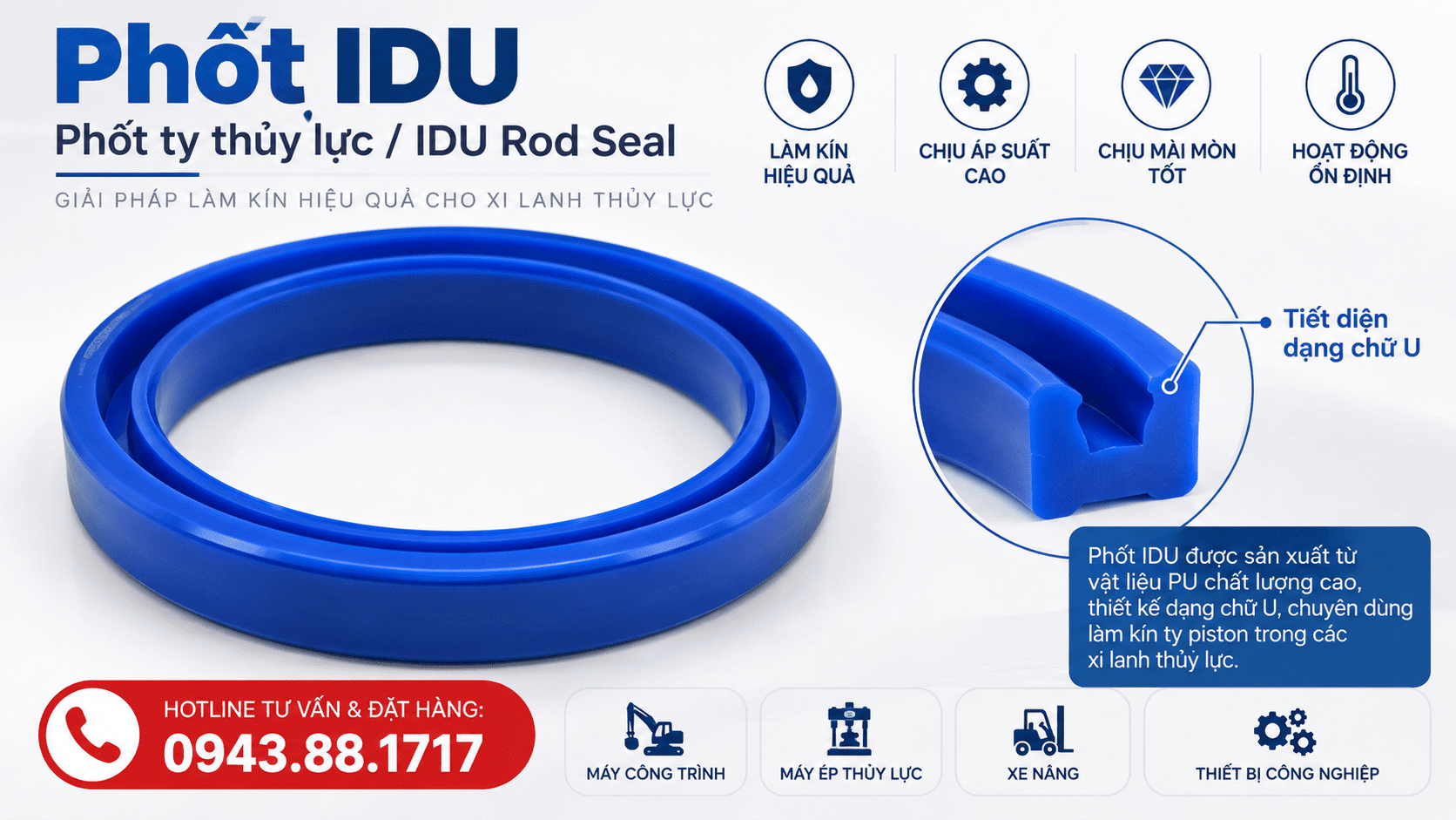 Phốt IDU – Phốt Ty Thủy Lực PU Cho Xi Lanh
