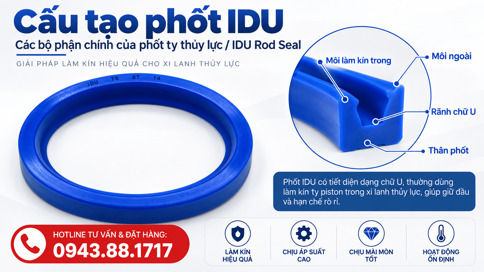 Cấu tạo phốt IDU và nguyên lý làm kín trên ty piston