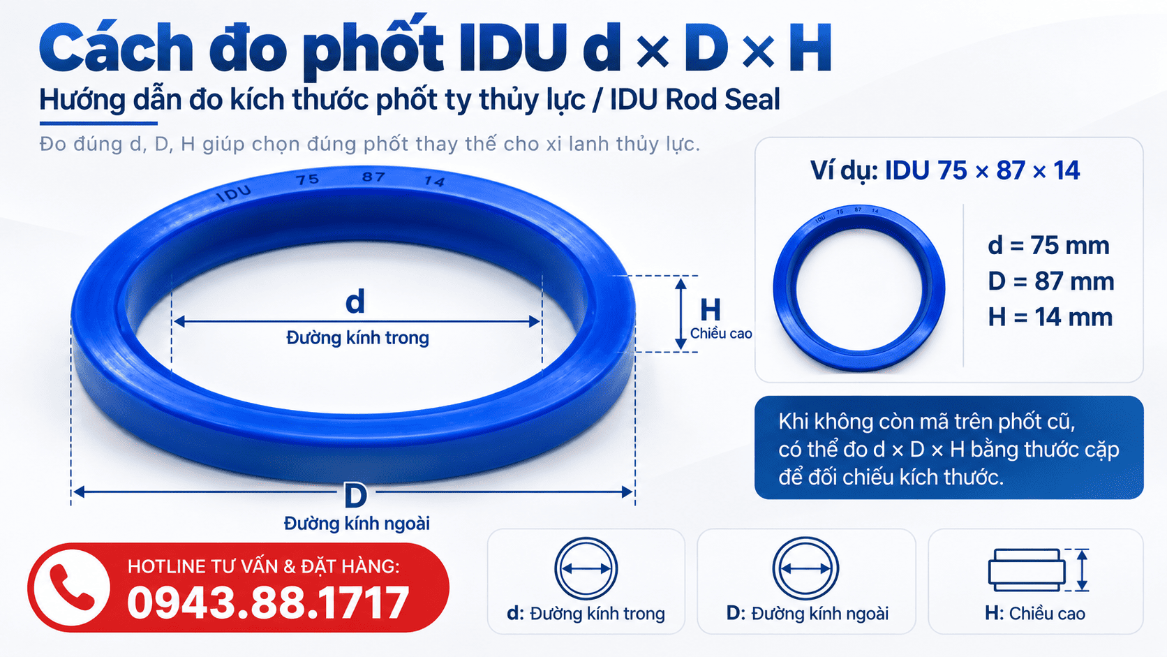 Cách đo kích thước phốt IDU khi mất mã