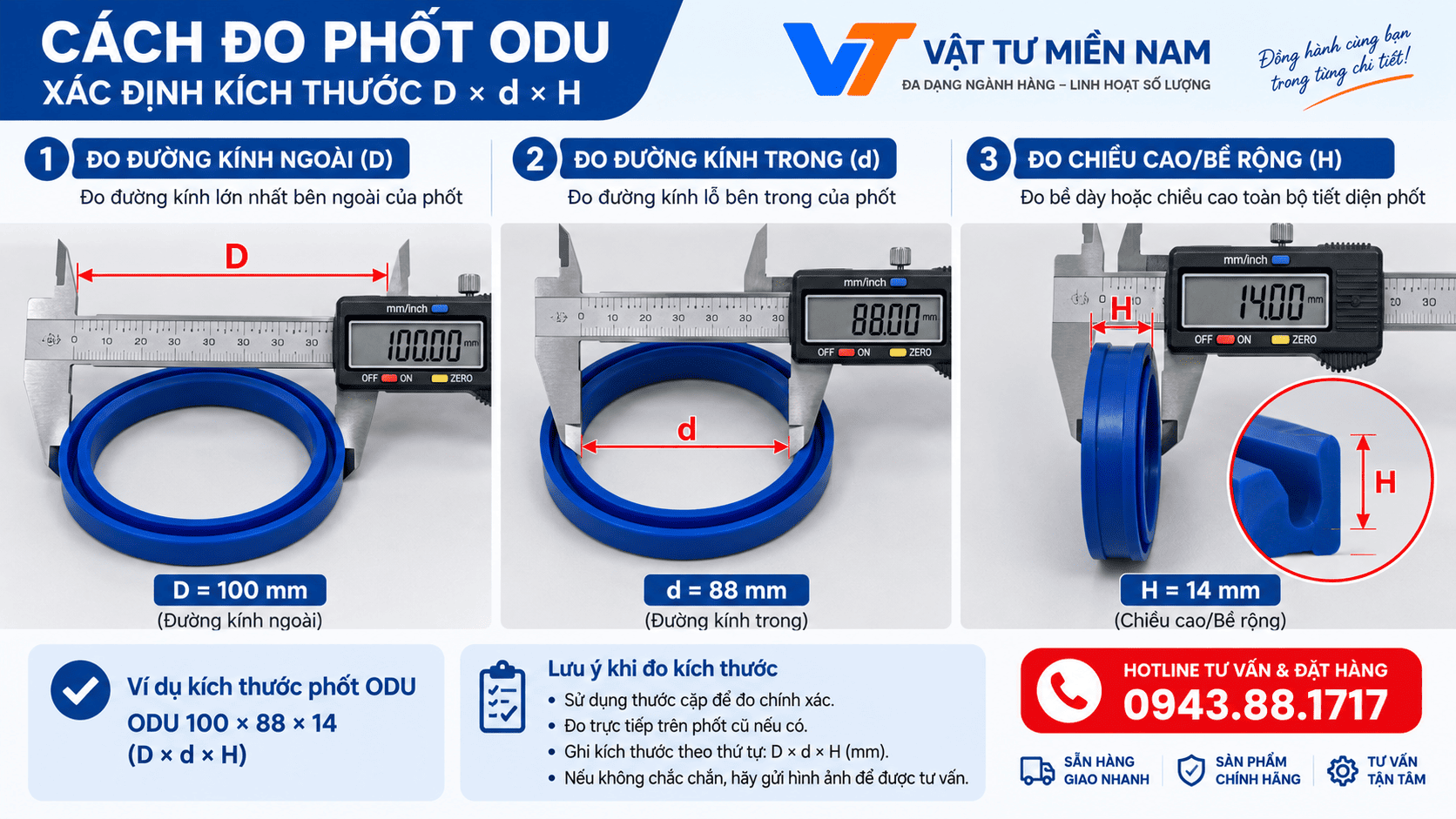 Cách đo kích thước phốt ODU khi mất mã