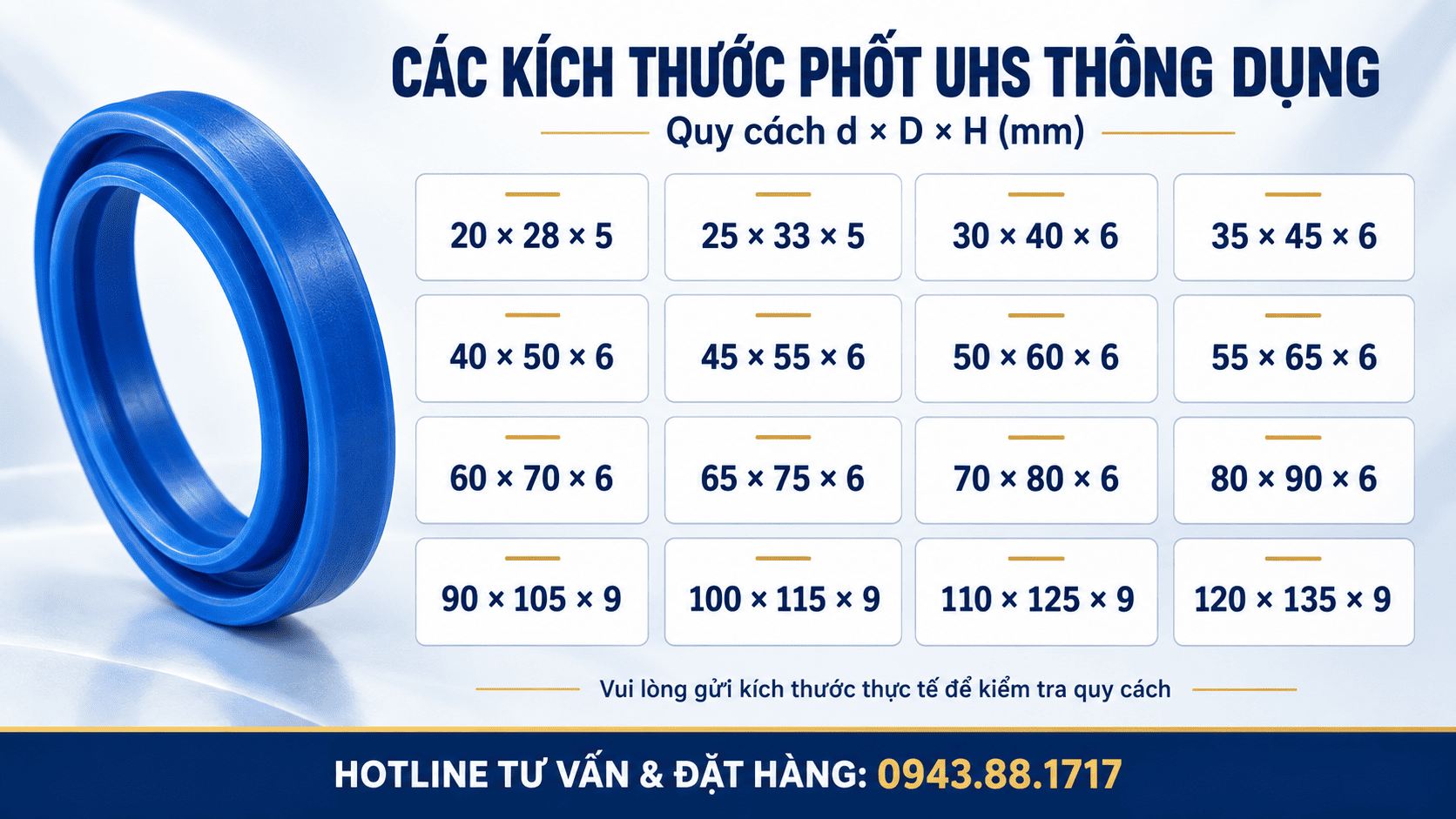 Bảng kích thước phốt UHS thông dụng