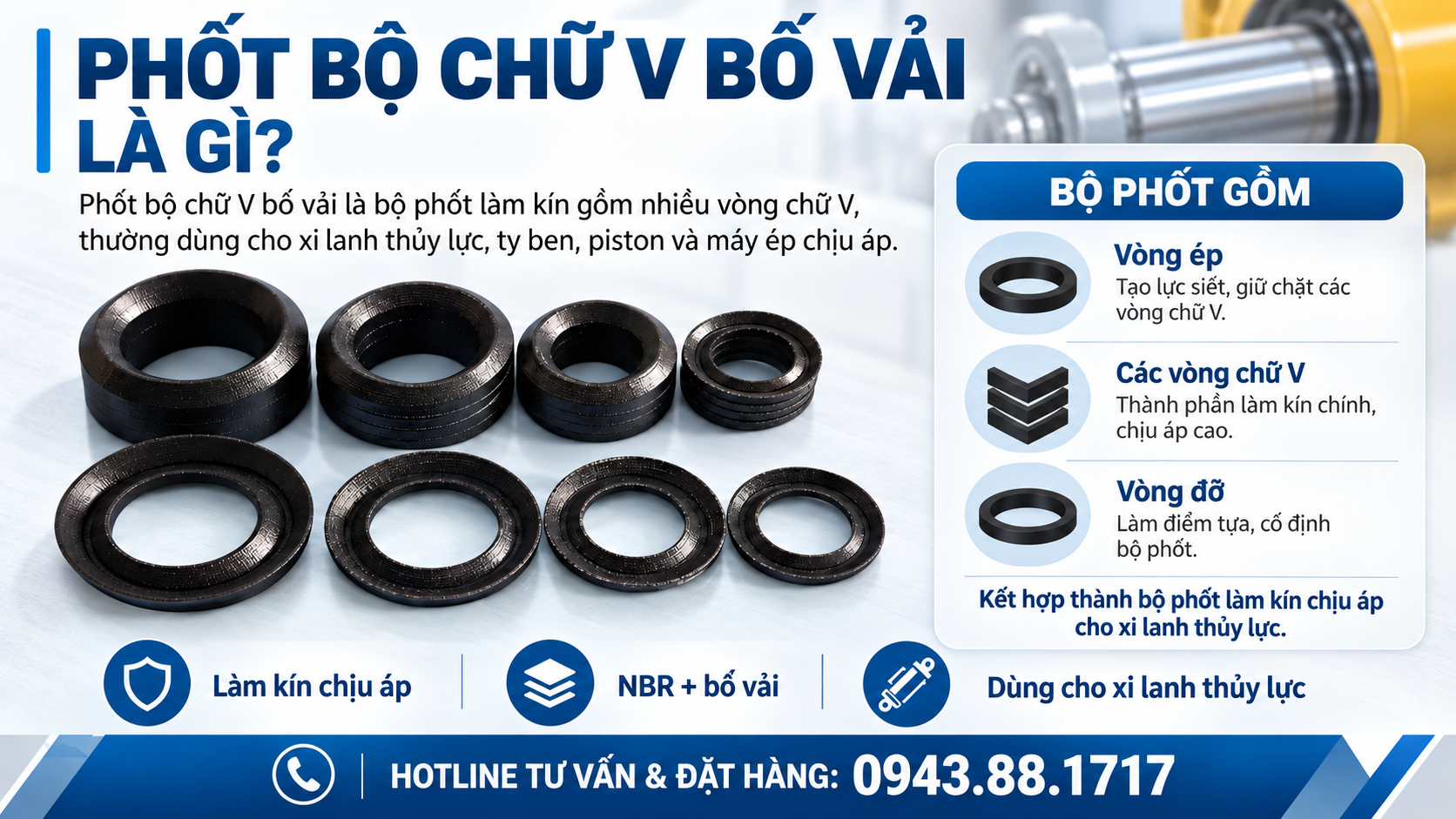 Phốt Bộ Chữ V Bố Vải – V Packing, Chevron Packing Cho Xi Lanh Thủy Lực