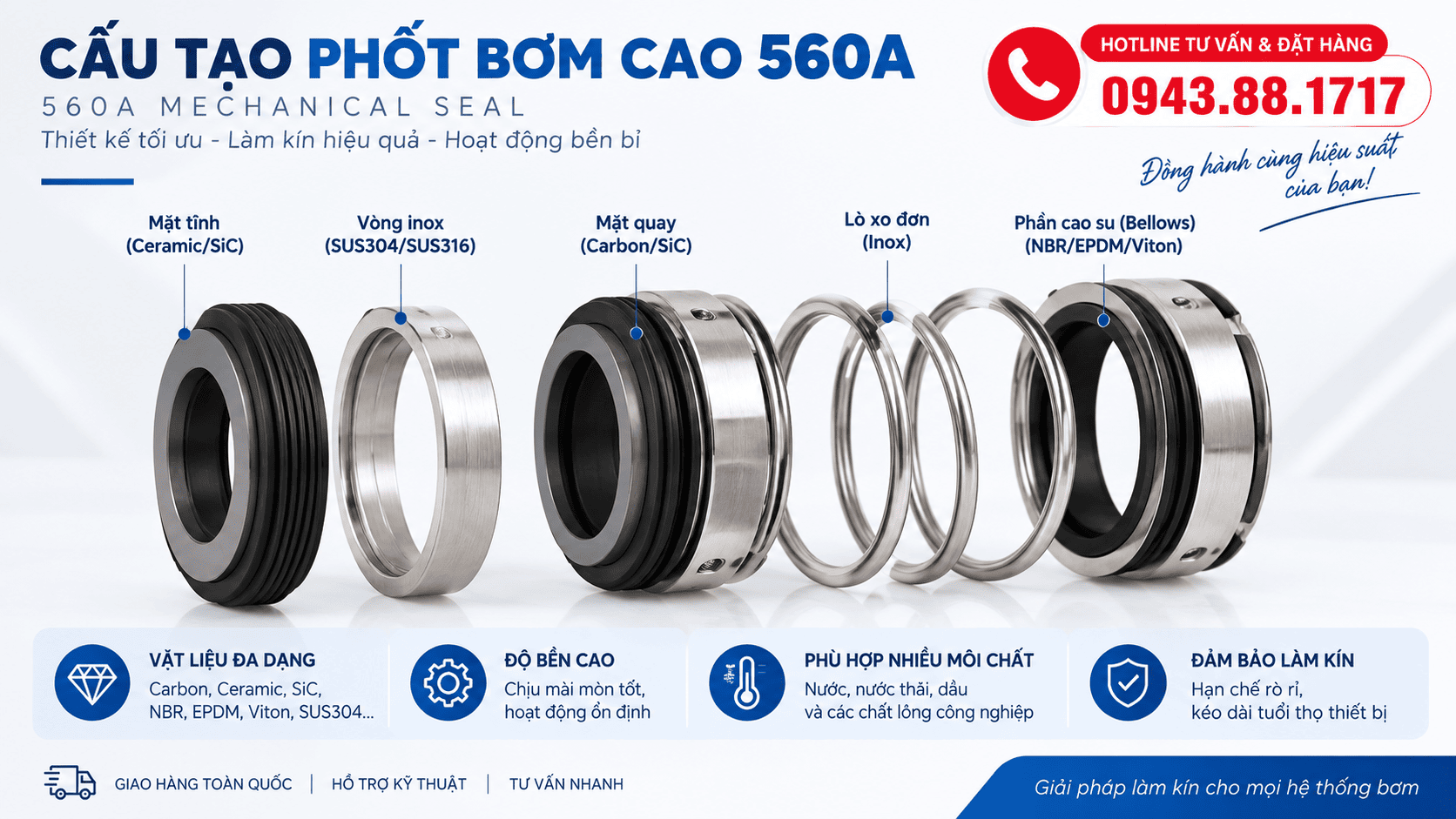 Phốt bơm cao 560A có cấu tạo như thế nào?