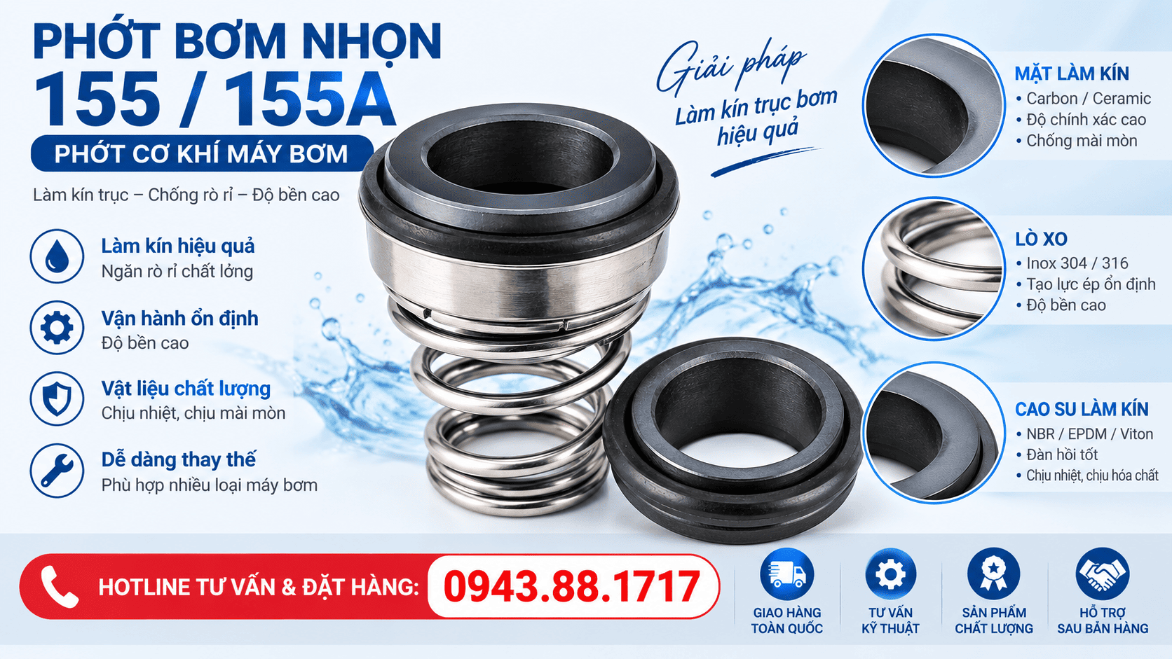 PHỚT BƠM 155 / 155A – PHỚT NHỌN, PHỚT HÌNH NÓN | ĐẦY ĐỦ KÍCH THƯỚC