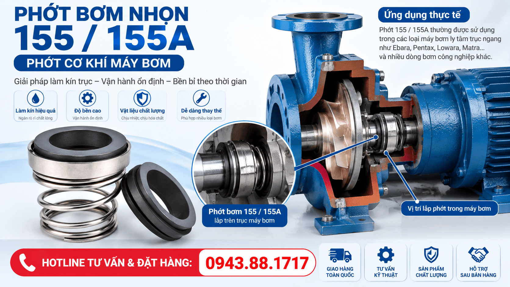 Vị trí lắp đặt phớt bơm 155 / 155A và khi nào nên thay mới?