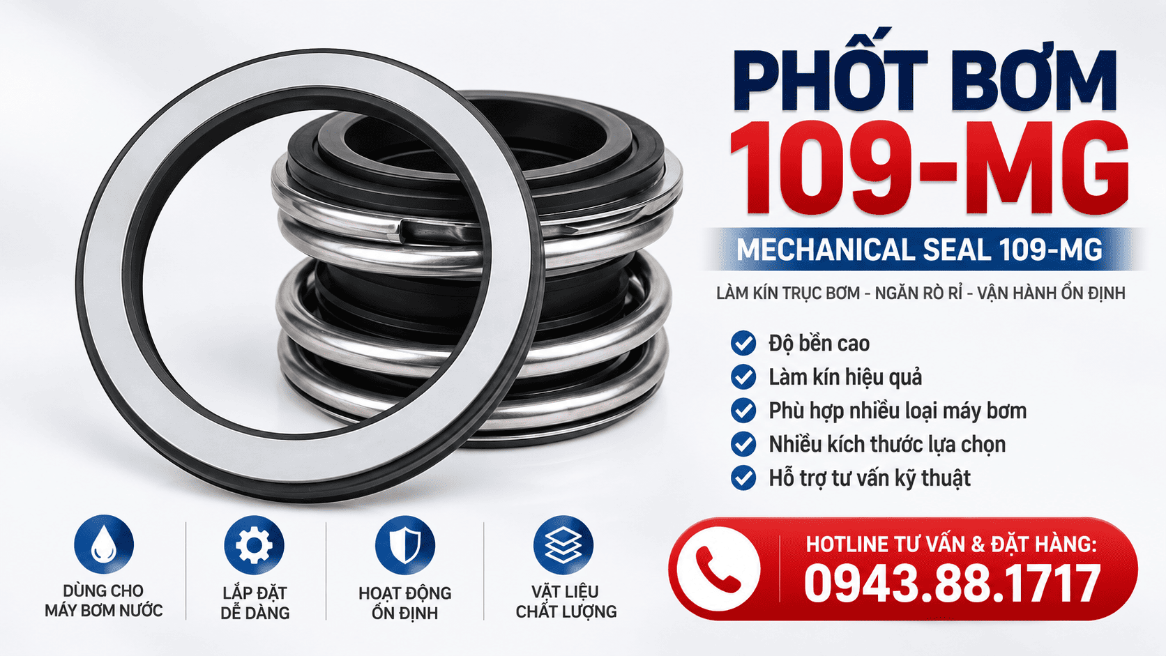 Phốt bơm 109-MG – Mechanical Seal 109-MG | Phốt máy bơm nước