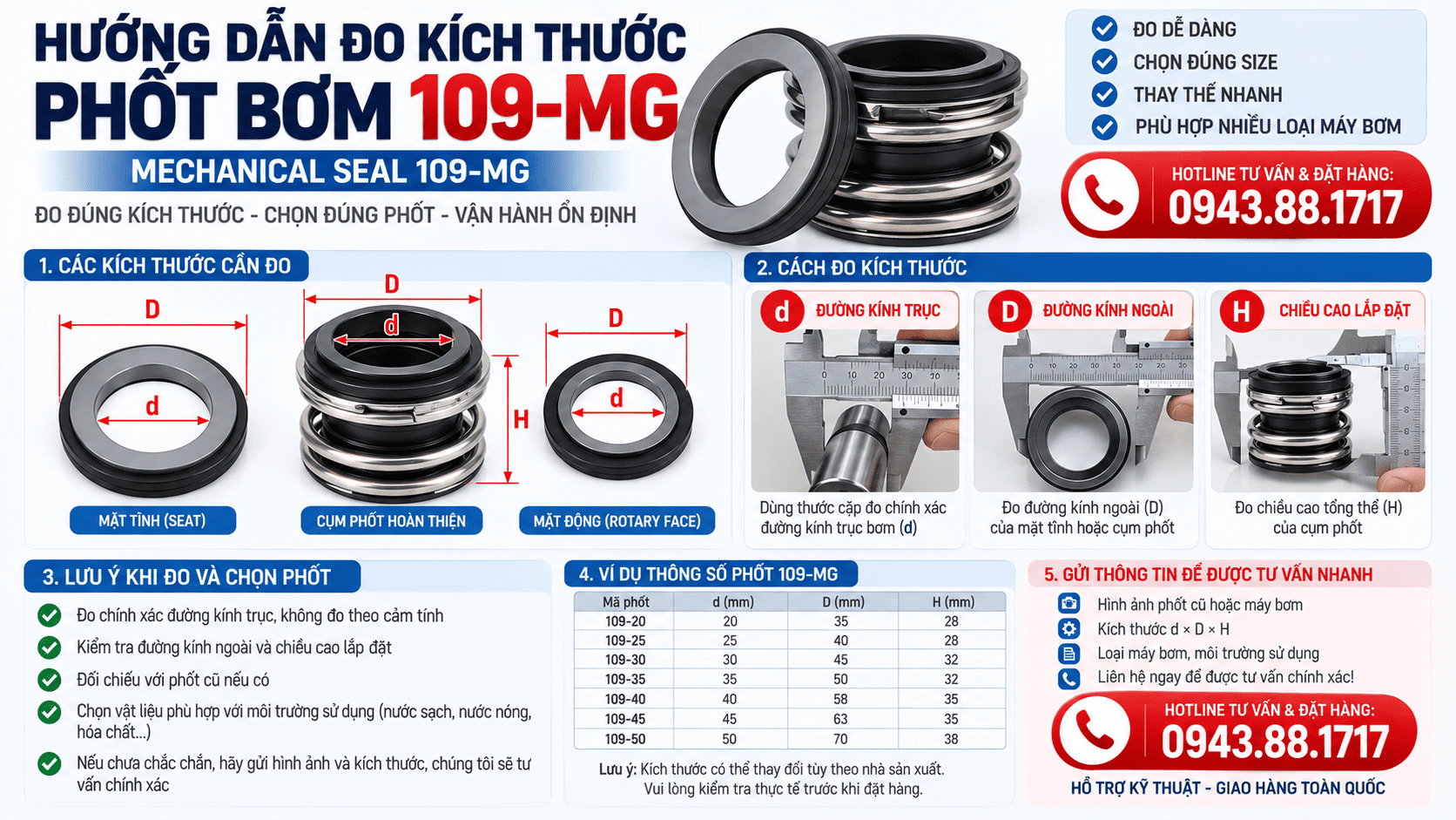 Cách đọc và hướng dẫn đo kích thước phốt bơm 109-MG