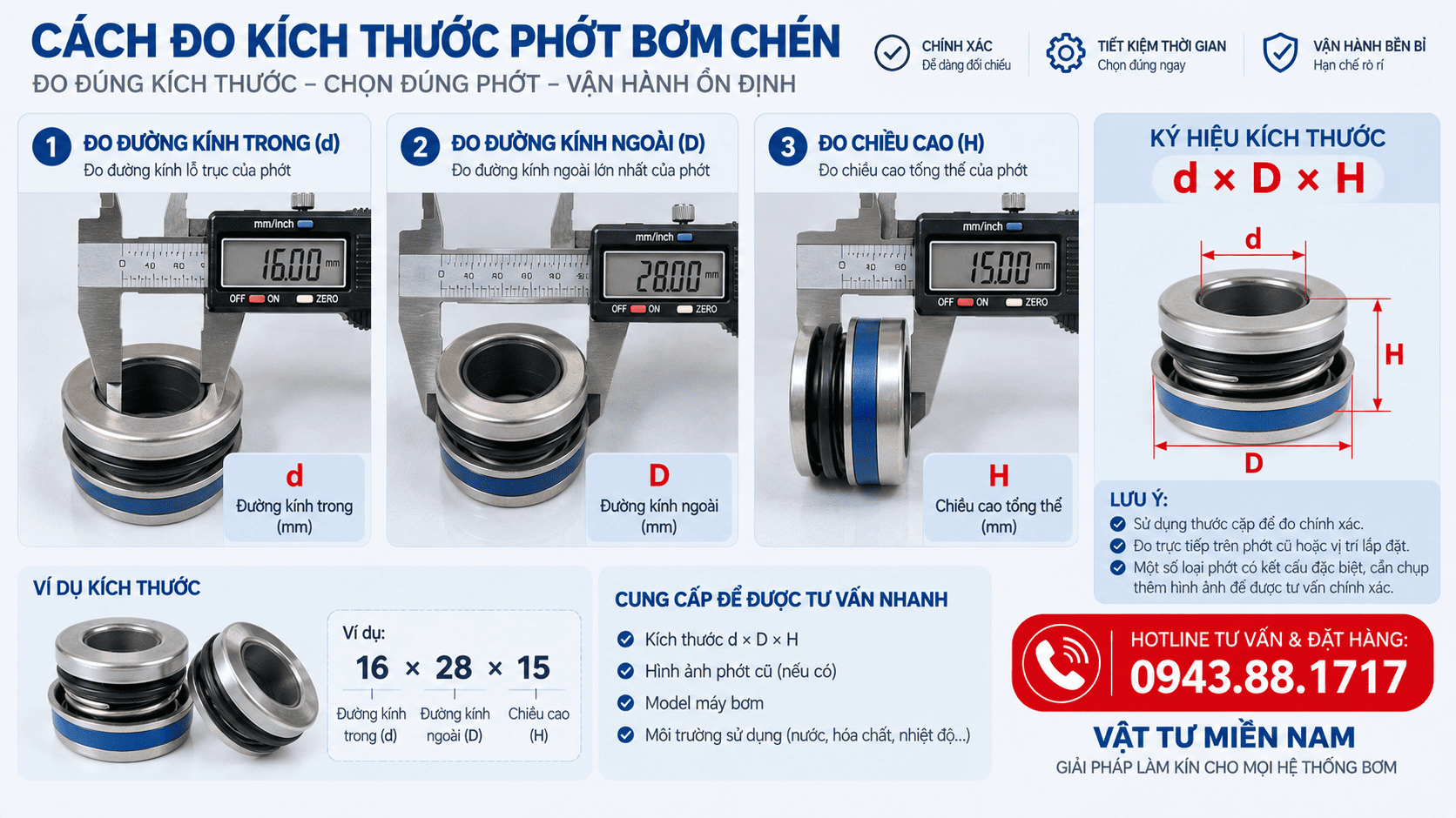 Hướng dẫn đo phốt bơm chén chính xác trước khi thay thế