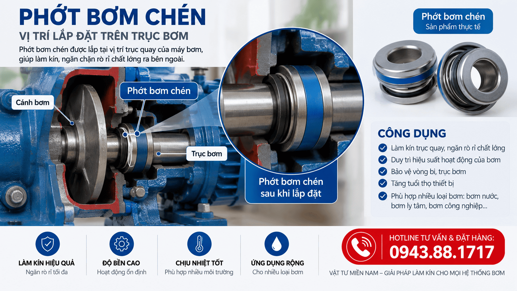 Ứng dụng và vị trí lắp đặt của phốt bơm nước