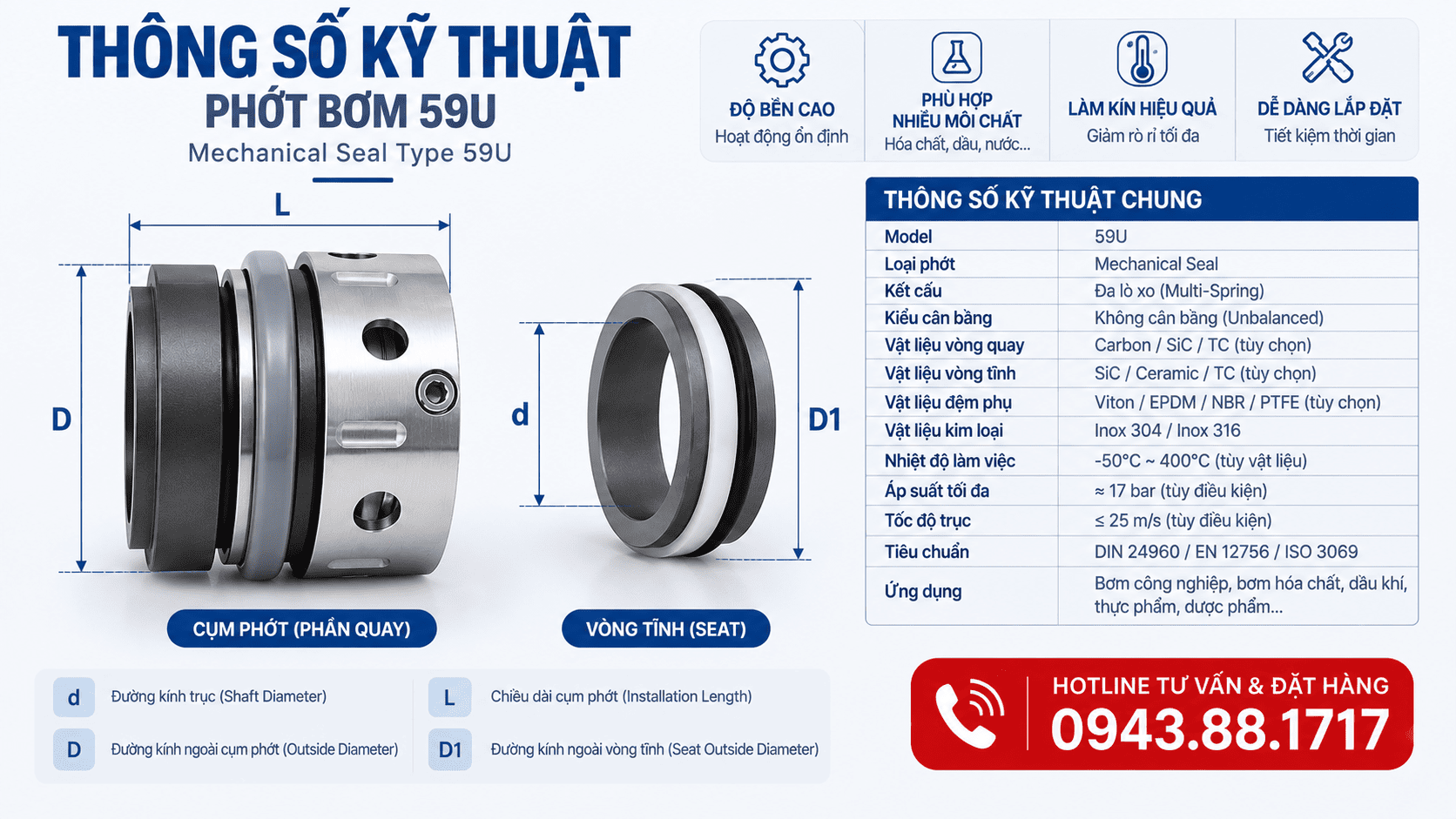 Lưu ý khi đo phớt bơm 59U Viton