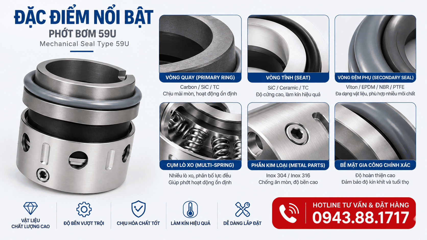 Ưu điểm của phớt bơm 59U Viton