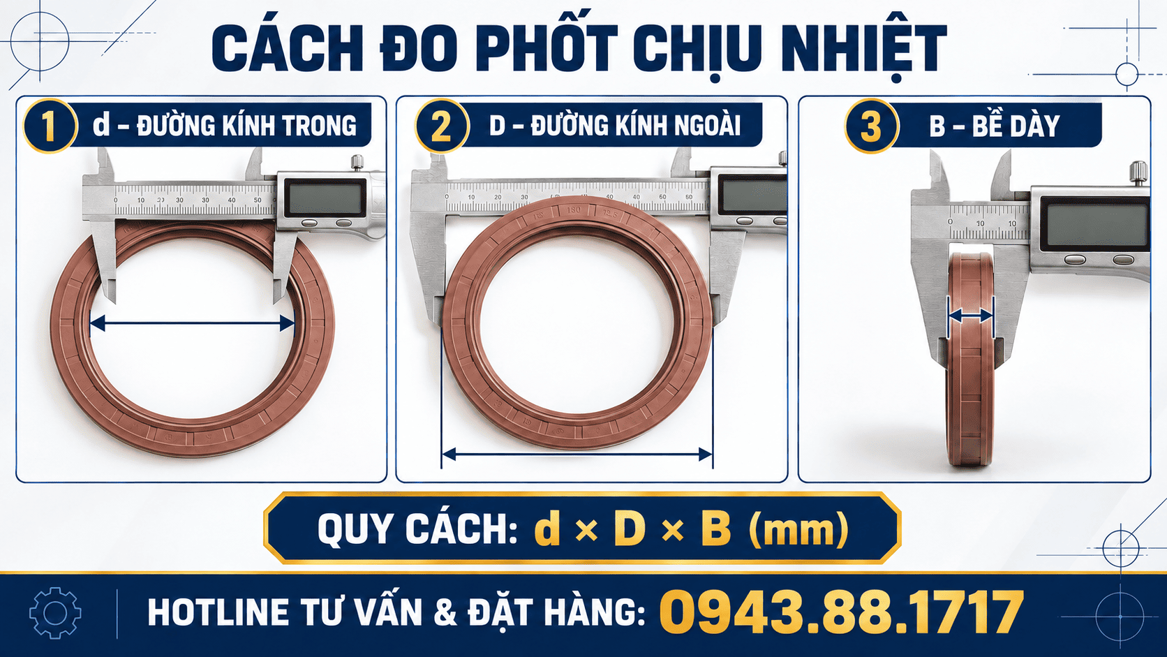hướng dẫn đó kích thước phốt chịu nhiệt 