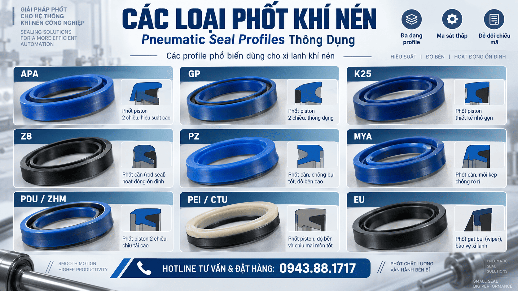 Các loại phốt khí nén phổ biến