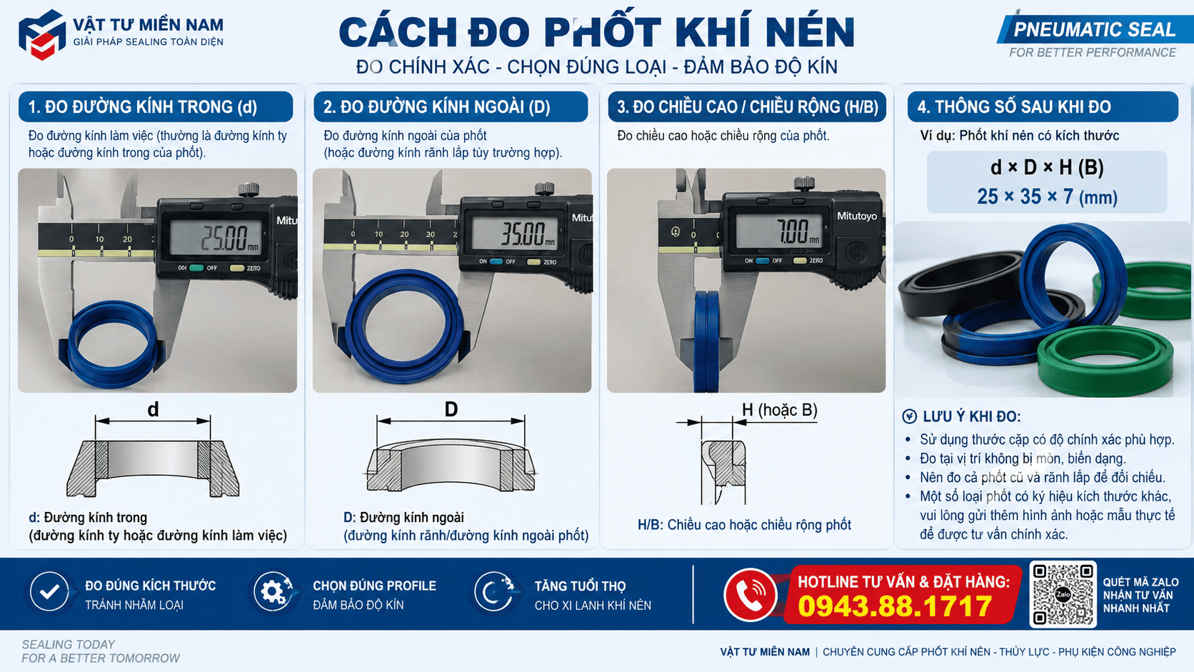 Cách đo phốt khí nén khi mất mã