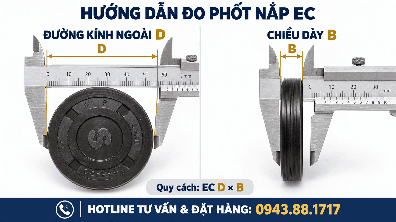 Cách đo phốt nắp EC, Cách đọc kích thước phốt nắp EC