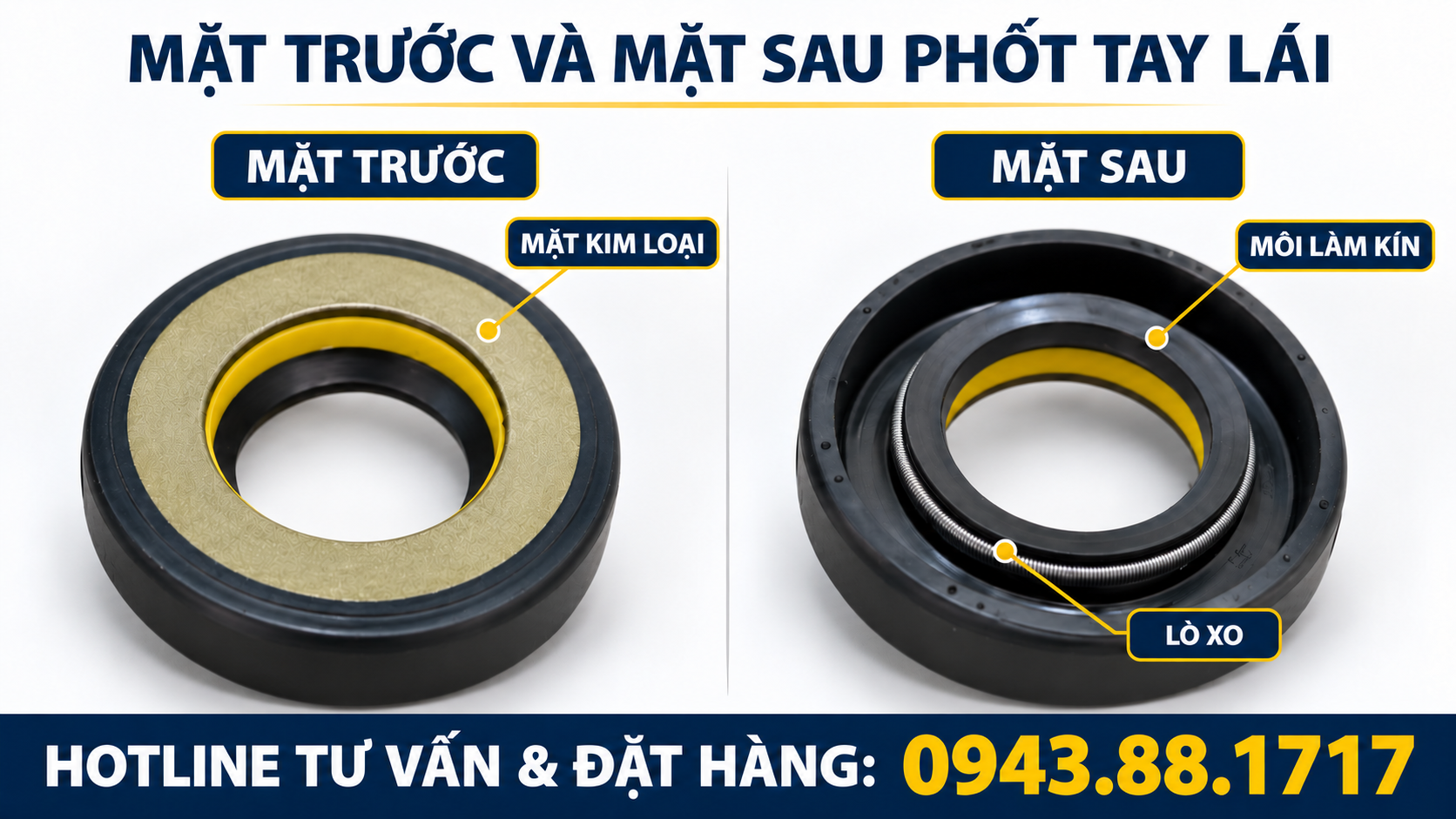 Mặt trước và mặt sau của phốt tay lái