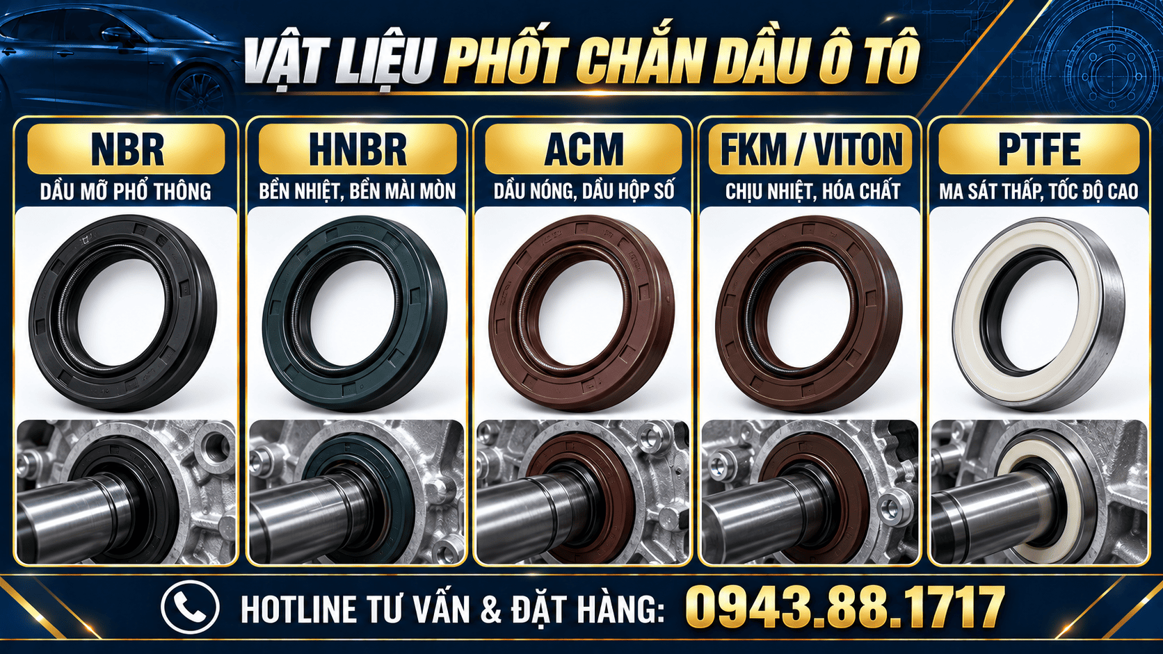 vật liệu làm phốt xe hoi, oto