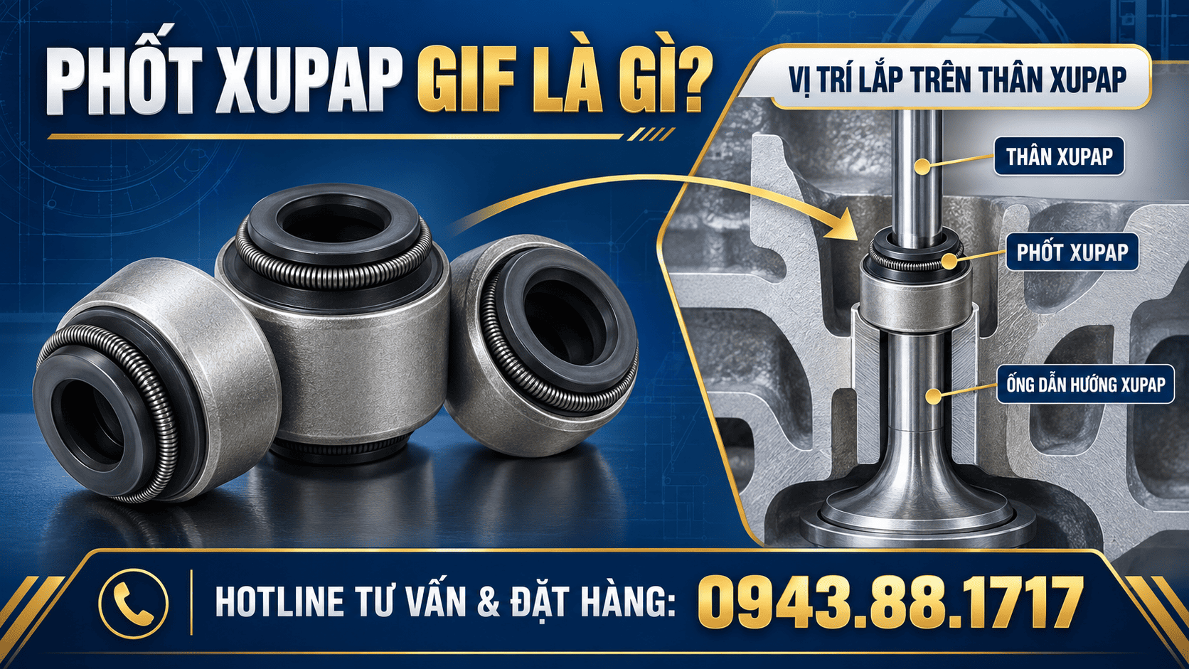 Phốt xupap GIF vỏ kim loại và môi cao su chịu dầu