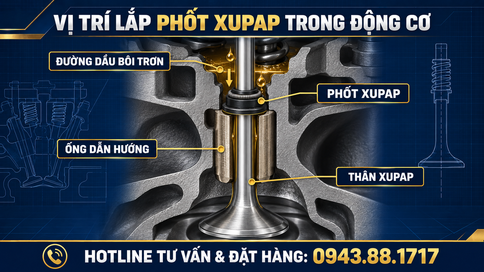 Vị trí lắp phốt xupap trên thân và ống dẫn hướng